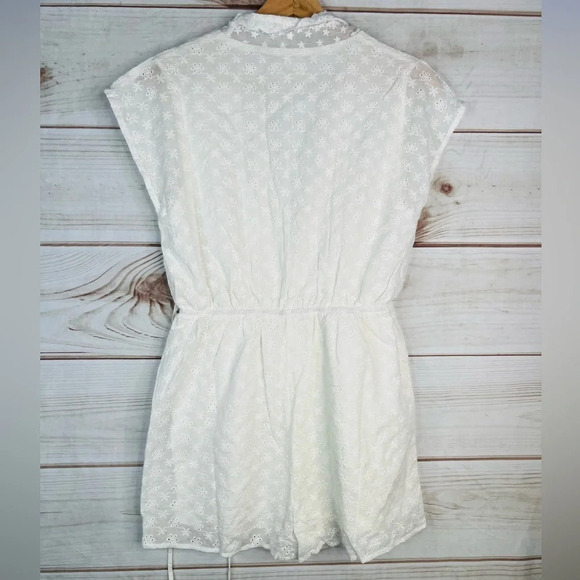 STORIA White Eyelet Romper Size M Skort Wrap Short Sleeve - Picture 3 of 11